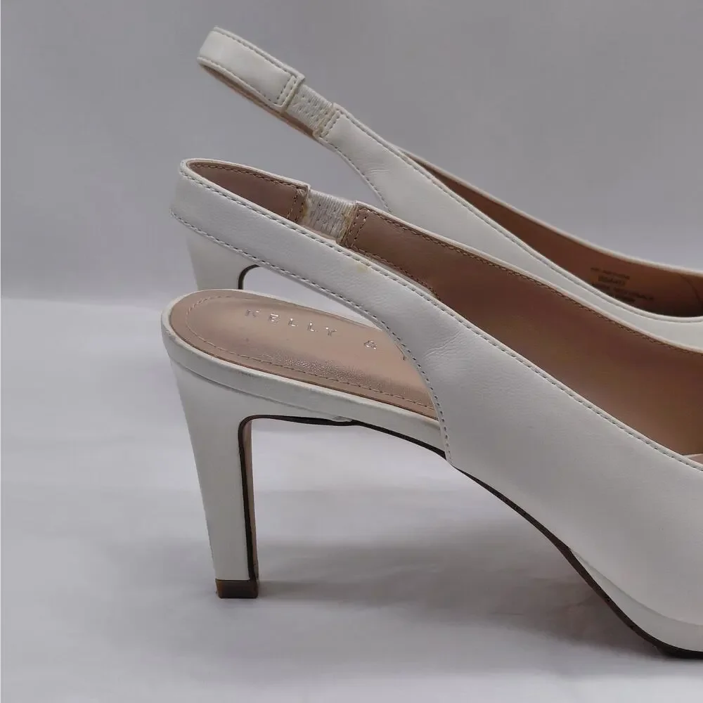 Kelly & Katie Womens Slingback Heels Size 9 White Peep Toe Pumps Bridal Shoes